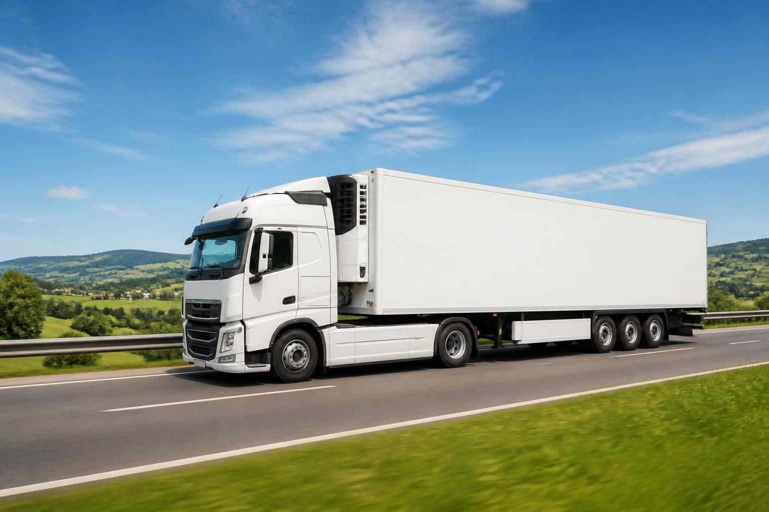 Refrigerated truck transporting fresh produce across Europe